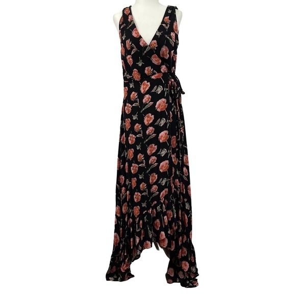 Miami Medium Wrap Watercolor Floral Dress Ruffle Flowy Formal Boho - Picture 1 of 9